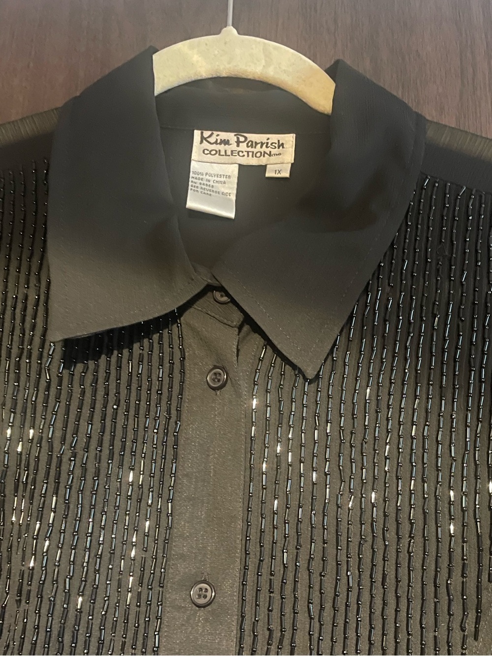 Women's Black button down Tunic with Beaded Hem